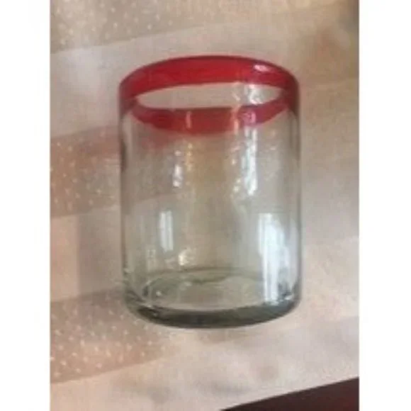 Hand Blown Glass Hand Made Clear With Ruby Red Rim Trim Juice Tumbler Whiskey - Picture 2 of 5